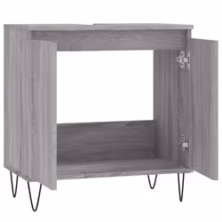 vidaXL Bathroom Cabinet Vanity Unit Highboard Cupboard White Engineered Wood - grey sonoma - Additional view 3