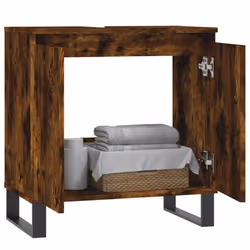 vidaXL Bathroom Cabinet Vanity Unit Storage Cabinet Brown Oak Engineered Wood - smoked oak