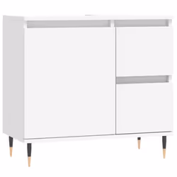 vidaXL Bathroom Cabinet Vanity Unit Highboard Cupboard Black Engineered Wood - white