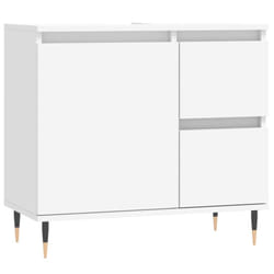 vidaXL Bathroom Cabinet Vanity Unit Highboard Cupboard Black Engineered Wood - white