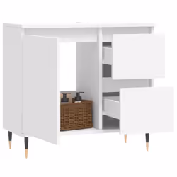 vidaXL Bathroom Cabinet Vanity Unit Highboard Cupboard Black Engineered Wood - white