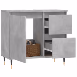 vidaXL Bathroom Cabinet Vanity Unit Highboard Cupboard Black Engineered Wood - concrete grey - Additional view 2