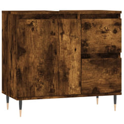 vidaXL Bathroom Cabinet Vanity Unit Highboard Cupboard Black Engineered Wood - smoked oak