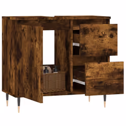 vidaXL Bathroom Cabinet Vanity Unit Highboard Cupboard Black Engineered Wood - smoked oak