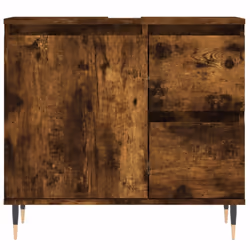 vidaXL Bathroom Cabinet Vanity Unit Highboard Cupboard Black Engineered Wood - smoked oak - Additional view 4