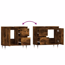 vidaXL Bathroom Cabinet Vanity Unit Highboard Cupboard Black Engineered Wood - smoked oak - Additional view 7