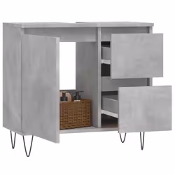vidaXL Bathroom Cabinet Vanity Unit Highboard Cupboard White Engineered Wood - concrete grey - Additional view 2