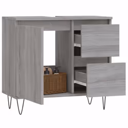 vidaXL Bathroom Cabinet Vanity Unit Highboard Cupboard White Engineered Wood - grey sonoma - Additional view 2
