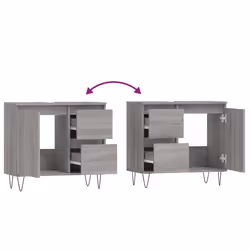 vidaXL Bathroom Cabinet Vanity Unit Highboard Cupboard White Engineered Wood - grey sonoma - Additional view 8