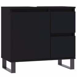 vidaXL Bathroom Cabinet Vanity Unit Highboard Cupboard White Engineered Wood - black