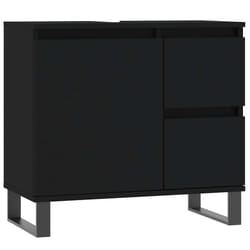 vidaXL Bathroom Cabinet Vanity Unit Highboard Cupboard White Engineered Wood - black