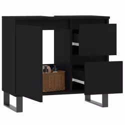 vidaXL Bathroom Cabinet Vanity Unit Highboard Cupboard White Engineered Wood - black
