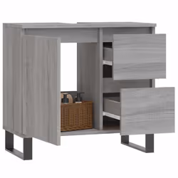 vidaXL Bathroom Cabinet Vanity Unit Highboard Cupboard White Engineered Wood - grey sonoma - Additional view 2
