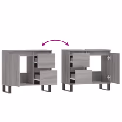 vidaXL Bathroom Cabinet Vanity Unit Highboard Cupboard White Engineered Wood - grey sonoma - Additional view 8