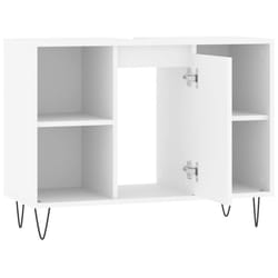 vidaXL Bathroom Cabinet Vanity Unit Highboard Cupboard Black Engineered Wood - white