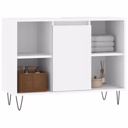 vidaXL Bathroom Cabinet Vanity Unit Highboard Cupboard Black Engineered Wood - white - Additional view 2