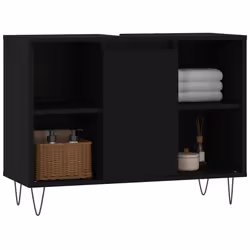 vidaXL Bathroom Cabinet Vanity Unit Highboard Cupboard Black Engineered Wood - black - Additional view 2