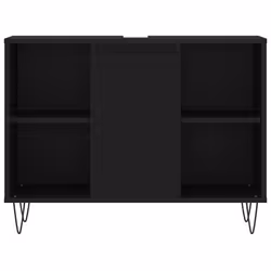 vidaXL Bathroom Cabinet Vanity Unit Highboard Cupboard Black Engineered Wood - black - Additional view 4