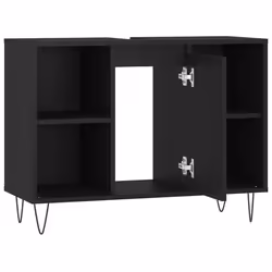 vidaXL Bathroom Cabinet Vanity Unit Highboard Cupboard Black Engineered Wood - black - Additional view 5