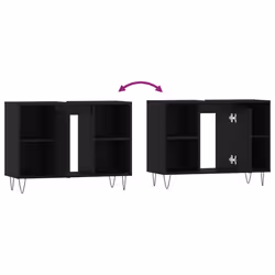 vidaXL Bathroom Cabinet Vanity Unit Highboard Cupboard Black Engineered Wood - black - Additional view 9