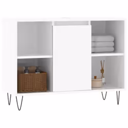 vidaXL Bathroom Cabinet Vanity Unit Highboard Cupboard Black Engineered Wood - high gloss white - Additional view 2