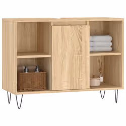 vidaXL Bathroom Cabinet Vanity Unit Highboard Cupboard Black Engineered Wood - sonoma oak