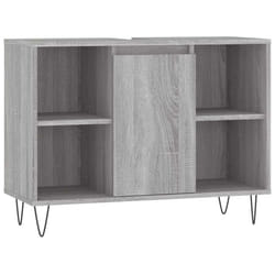 vidaXL Bathroom Cabinet Vanity Unit Highboard Cupboard Black Engineered Wood - grey sonoma