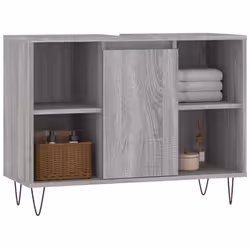 vidaXL Bathroom Cabinet Vanity Unit Highboard Cupboard Black Engineered Wood - grey sonoma