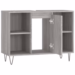 vidaXL Bathroom Cabinet Vanity Unit Highboard Cupboard Black Engineered Wood - grey sonoma - Additional view 5