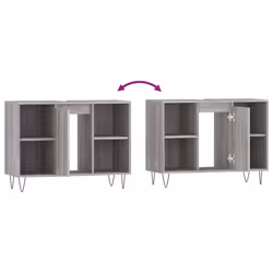 vidaXL Bathroom Cabinet Vanity Unit Highboard Cupboard Black Engineered Wood - grey sonoma - Additional view 9