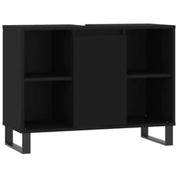 vidaXL Bathroom Cabinet Vanity Unit Highboard Cupboard White Engineered Wood - black