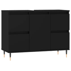 vidaXL Bathroom Cabinet Vanity Unit Highboard Cupboard White Engineered Wood - black