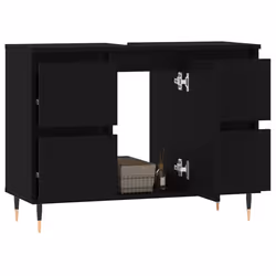 vidaXL Bathroom Cabinet Vanity Unit Highboard Cupboard White Engineered Wood - black