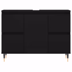 vidaXL Bathroom Cabinet Vanity Unit Highboard Cupboard White Engineered Wood - black - Additional view 4