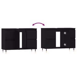 vidaXL Bathroom Cabinet Vanity Unit Highboard Cupboard White Engineered Wood - black - Additional view 8