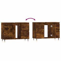 vidaXL Bathroom Cabinet Vanity Unit Highboard Cupboard White Engineered Wood - smoked oak - Additional view 8