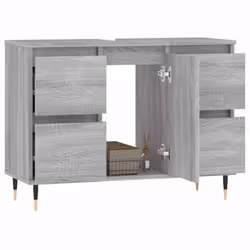 vidaXL Bathroom Cabinet Vanity Unit Highboard Cupboard White Engineered Wood - grey sonoma - Additional view 2