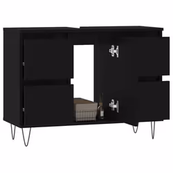vidaXL Bathroom Cabinet Vanity Unit Highboard Cupboard White Engineered Wood - black - Additional view 2