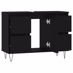 vidaXL Bathroom Cabinet Vanity Unit Highboard Cupboard White Engineered Wood - black - Additional view 4
