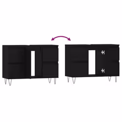 vidaXL Bathroom Cabinet Vanity Unit Highboard Cupboard White Engineered Wood - black - Additional view 8