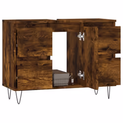 vidaXL Bathroom Cabinet Vanity Unit Highboard Cupboard White Engineered Wood - smoked oak - Additional view 2