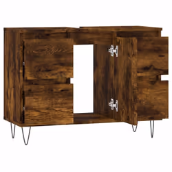 vidaXL Bathroom Cabinet Vanity Unit Highboard Cupboard White Engineered Wood - smoked oak - Additional view 4