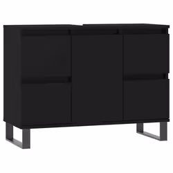 vidaXL Bathroom Cabinet Vanity Unit Highboard Cupboard White Engineered Wood - black