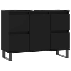 vidaXL Bathroom Cabinet Vanity Unit Highboard Cupboard White Engineered Wood - black