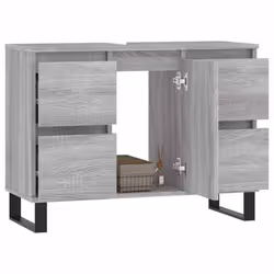 vidaXL Bathroom Cabinet Vanity Unit Highboard Cupboard White Engineered Wood - grey sonoma - Additional view 2