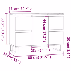 vidaXL Bathroom Cabinet Vanity Unit Highboard Cupboard White Engineered Wood - grey sonoma - Additional view 3