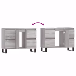 vidaXL Bathroom Cabinet Vanity Unit Highboard Cupboard White Engineered Wood - grey sonoma - Additional view 8