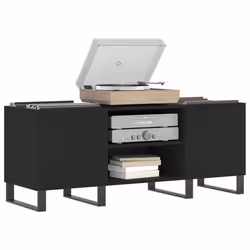 vidaXL Record Cabinet Record Storage Cabinet Sideboard White Engineered Wood - black