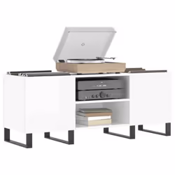 vidaXL Record Cabinet Record Storage Cabinet Sideboard White Engineered Wood - high gloss white