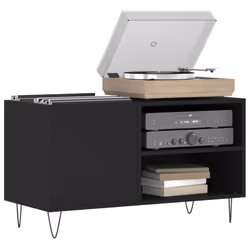 vidaXL Record Cabinet Record Storage Cabinet Sideboard White Engineered Wood - black